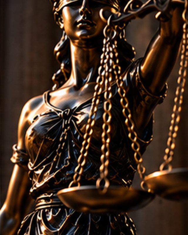 Bronze statue of Lady Justice holding scales